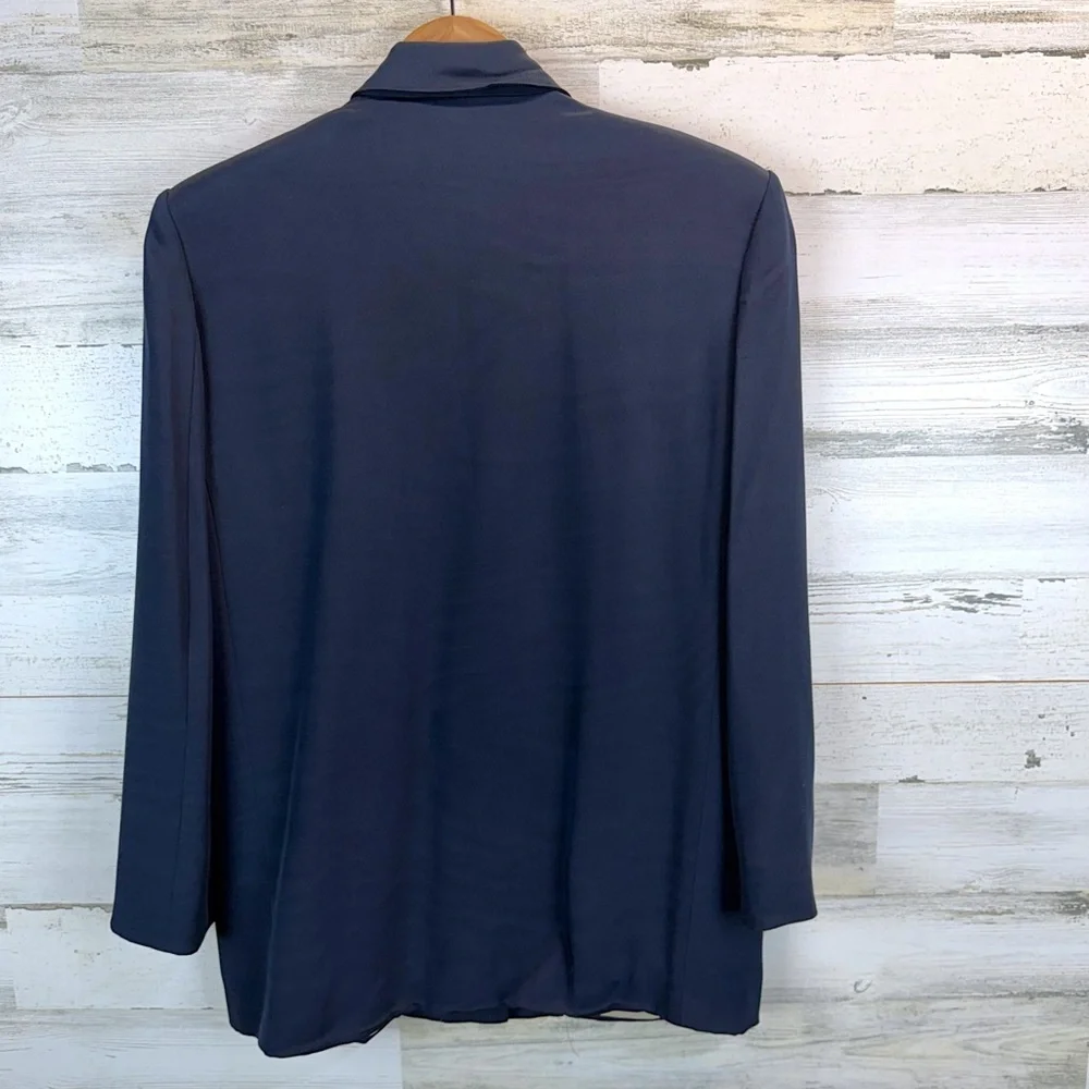 Vintage 90s Suzelle Silk Blazer Navy Gold Buttons Old Money Power Blazer 10 - Picture 4 of 11